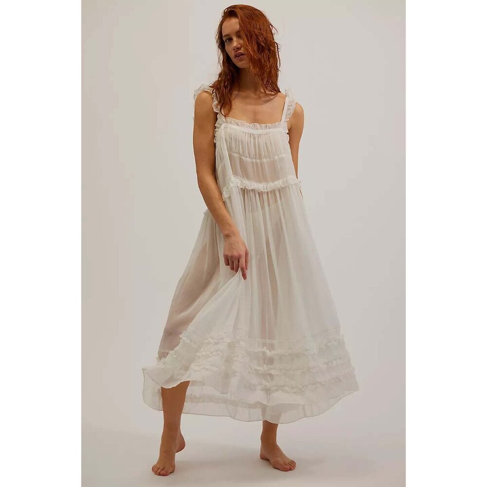 Intimately Free People Moon Phase Midi Slip Dress Ruffle Swingy Sheer L 277704